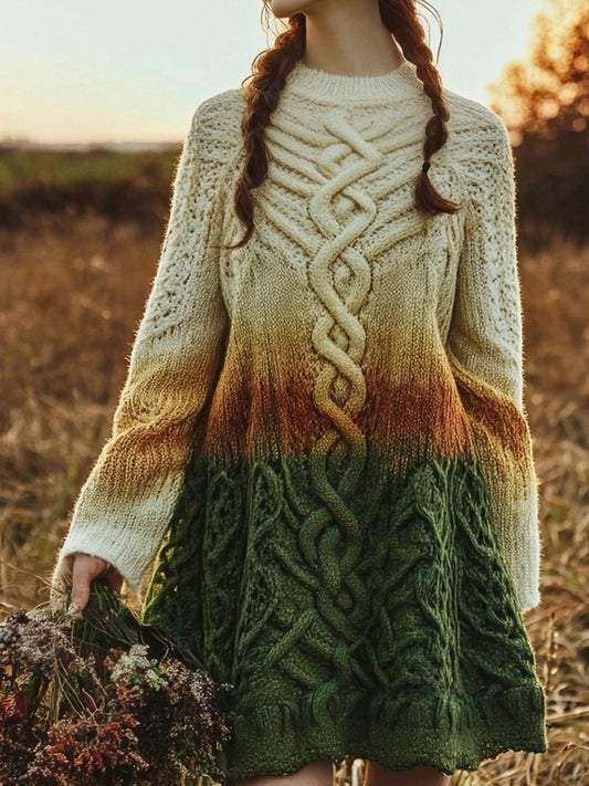 Irish Gradient Celtic Knot Cozy Knit Flare Sweater Dress artswardrobe