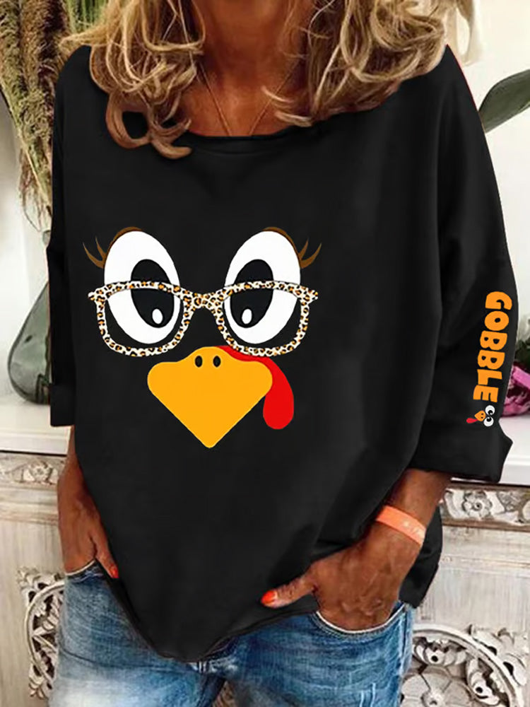 Comstylish Women's Thanksgiving Day Cute Turkey Fall Thanksgiving Print T-Shirt