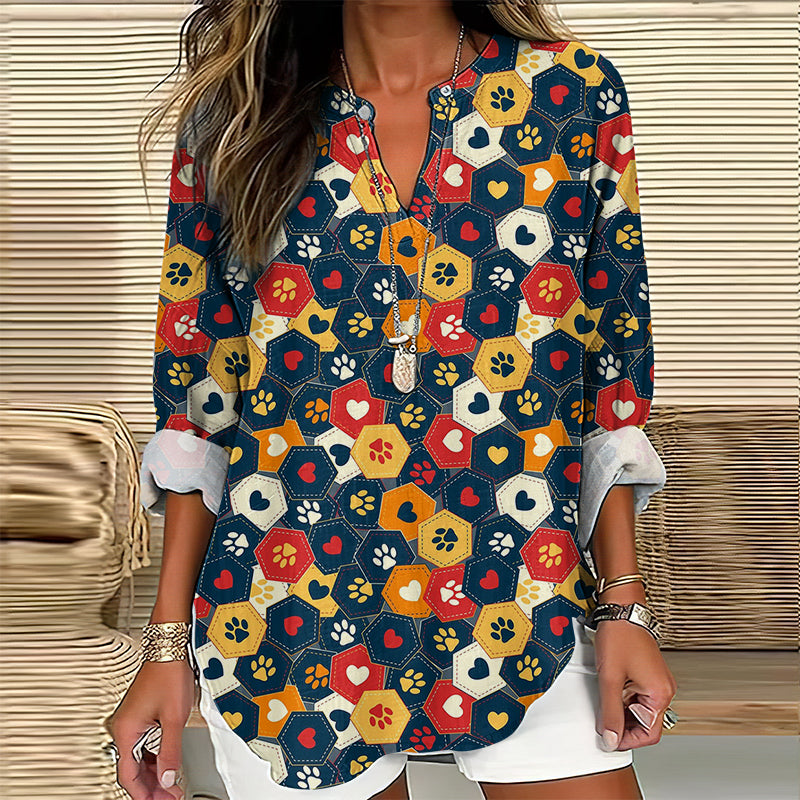 Comstylish Women's Funny Dog Art Pattern V-neck Shirt