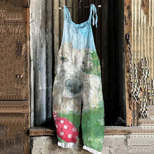 Comstylish Cute Dog Print Loose Jumpsuit