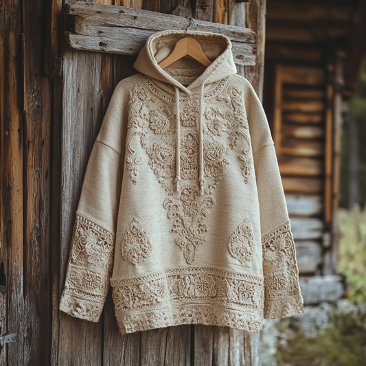 Comstylish Women's Floral Lace Embroidery Art Casual Cozy Hoodie