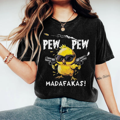 Pew Pew Madafakas Print Crew Neck Short Sleeve T-shirt elevenforest