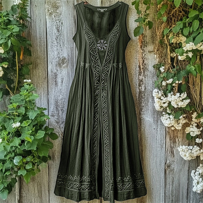 Viking Vegvisir Embroidered Celtic Knot Linen Tank Dress artswardrobe