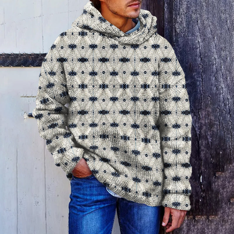 Vintage Men'S Cross Jacquard Knit Hooded Sweater elevenforest