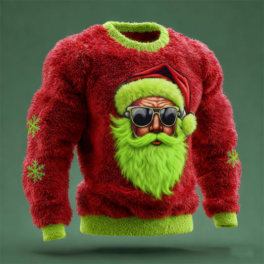 Comstylish Men's Christmas Bad Santa Claus Snowflakes Cozy Plush Sweatshirt