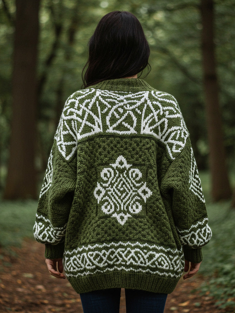 Women's Celtic Knot Gradient Color Cozy Knit Hooded Cardigan artswardrobe