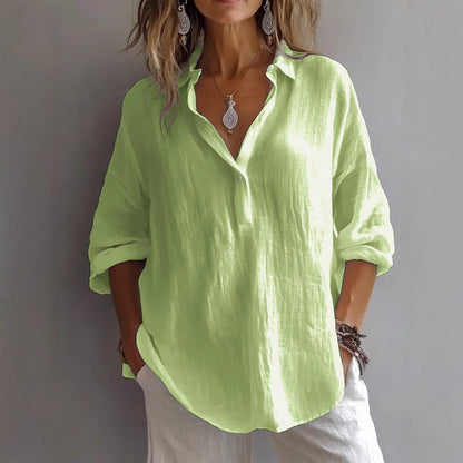 Comstylish Women's Retro V Neck Cotton Linen Comfy Shirt