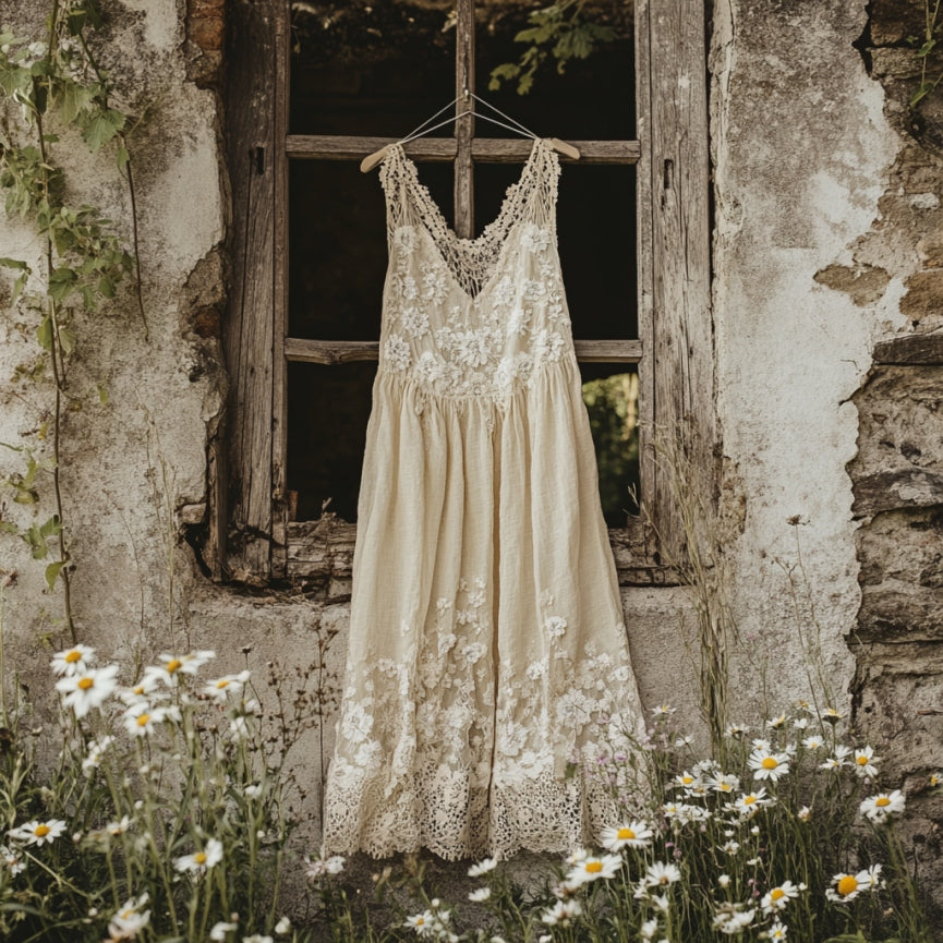 Vintage Floral Lace Art Linen Tank Dress artswardrobe
