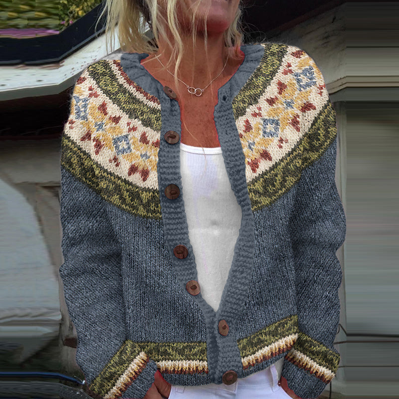 Vintage Icelandic Pattern Art Print Cozy Button Sweater elevenforest