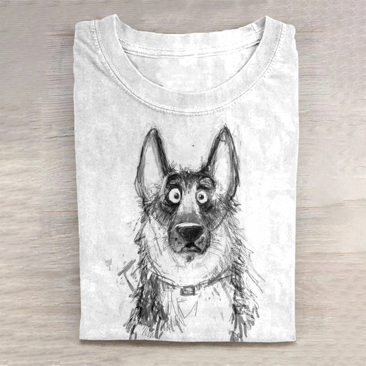 Comstylish Scrawled Puppy Dog Art Print Casual Short Sleeve T-Shirt