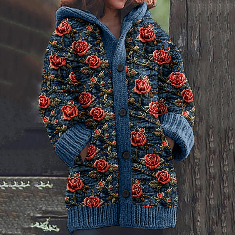 Vintage Rose Art Cozy Cardigan Sweater artswardrobe