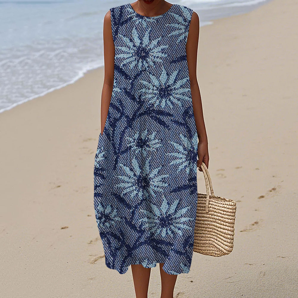 Comstylish Japanese Floral Pattern Women's Linen Vest Dress