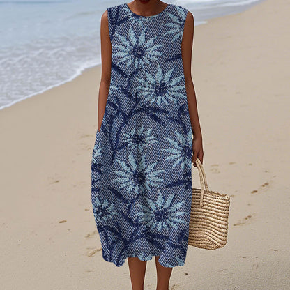 Comstylish Japanese Floral Pattern Women's Linen Vest Dress