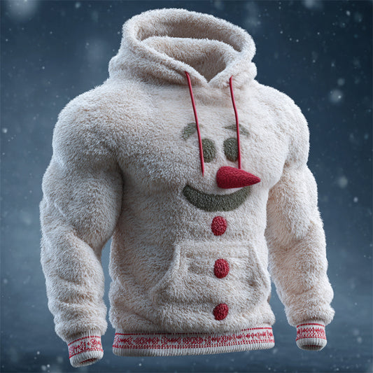 Comstylish Men's Christmas Snowman Inspired Cozy Plush Hoodie