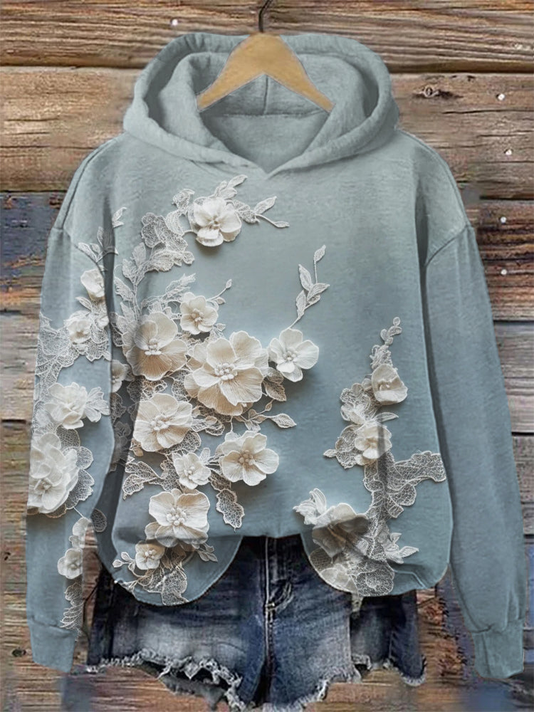 Comstylish Classy 3d Floral Embroidered Lace Art Cozy Hoodie