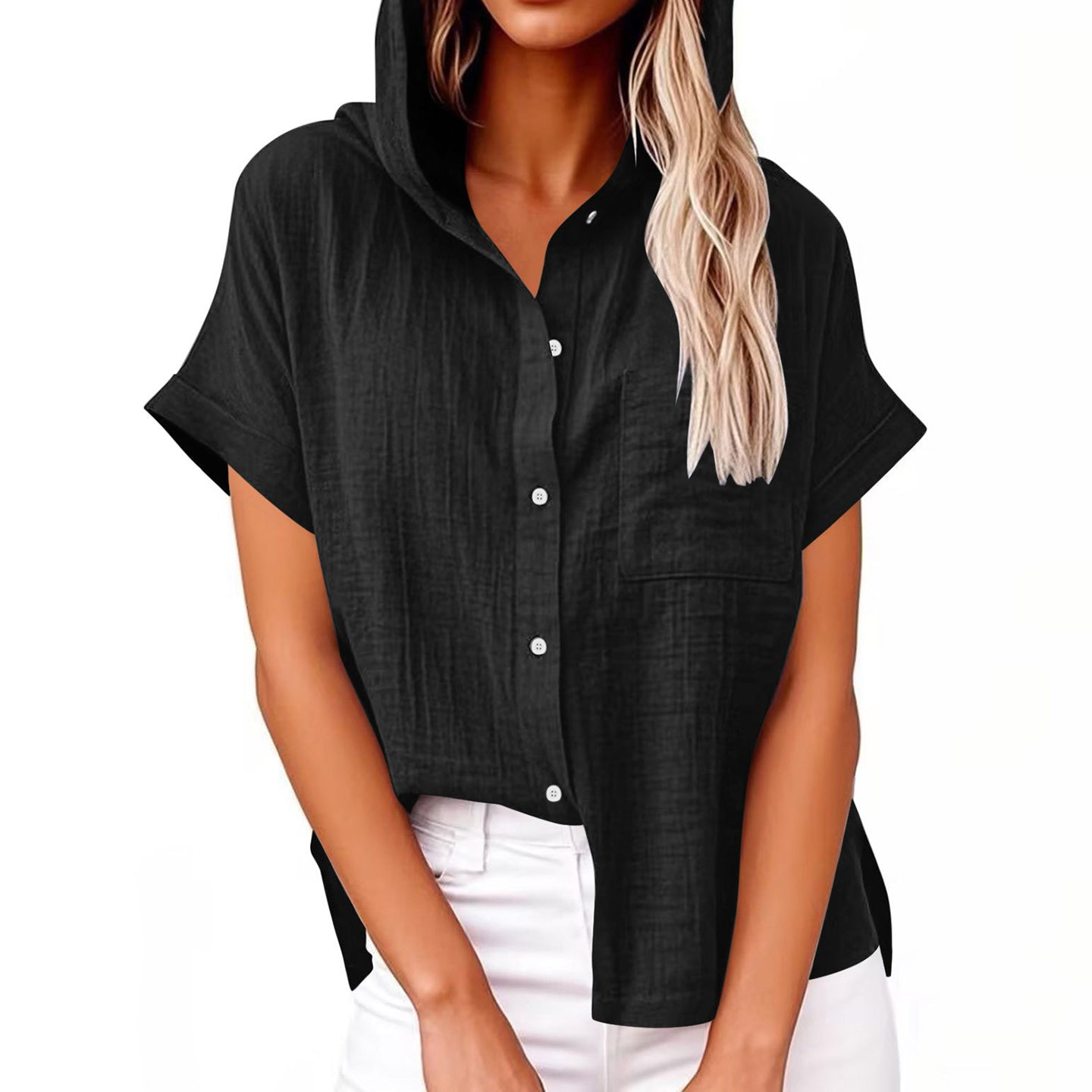 Women's Solid Color Linen Vintage Hooded Shirt artswardrobe