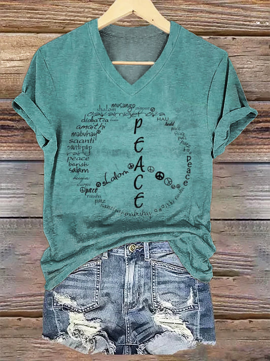 Women's Art Painting Hippie Print V-Neck T-Shirt