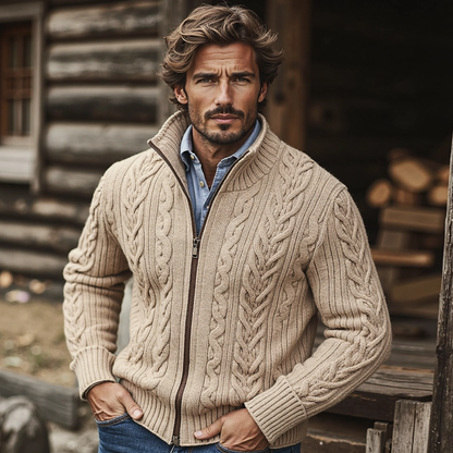 Men'S Burlap Pattern Stand Collar Zipper Sweater artswardrobe