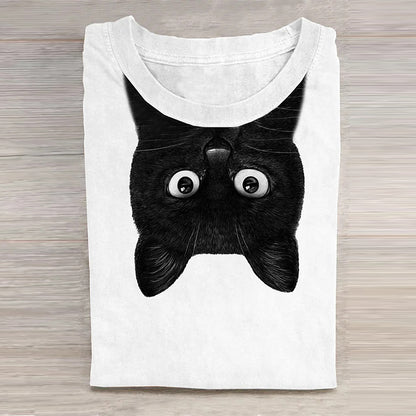 Unisex Black Cat Art Print Casual Tee elevenforest