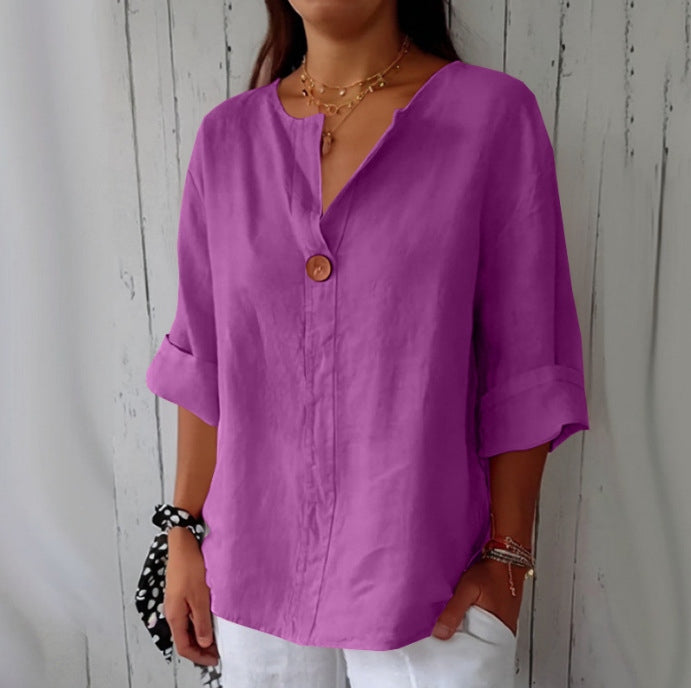 Comstylish Solid Color Linen Blend Loose Blouse