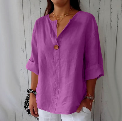 Comstylish Solid Color Linen Blend Loose Blouse