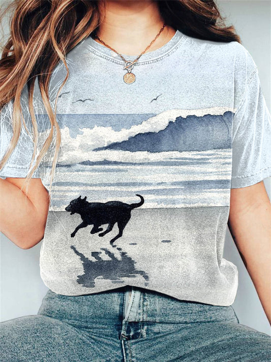 Comstylish Labrador Retriever Watercolor Art Print Casual T-Shirt