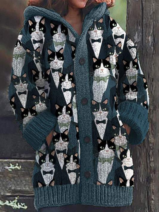Colorful Cat Pattern Women's Cardigan artswardrobe