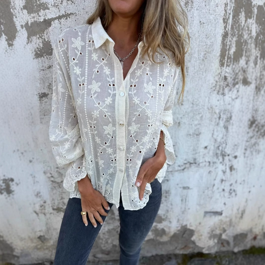 New Embroidered Lace Cotton Linen Women's Shirt artswardrobe