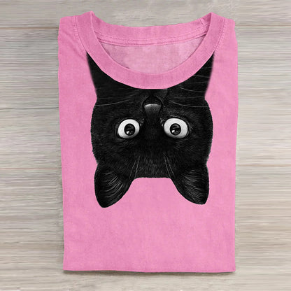 Unisex Black Cat Art Print Casual Tee elevenforest