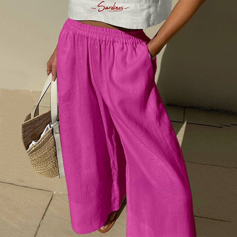 Linen Blend Unique Print Tank And Elastic Waist Pocketed Pants Set artswardrobe
