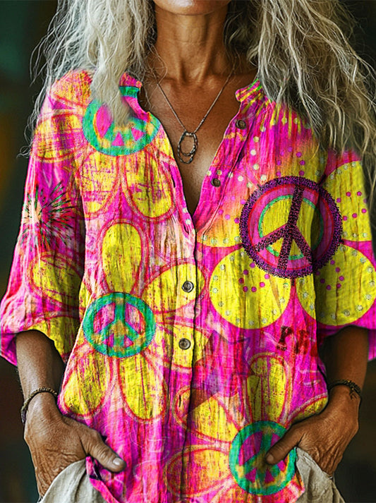 Women's Art Painting Hippie Vintage Print Long Sleeve Shirt
