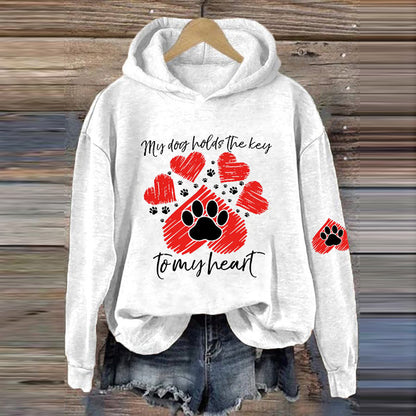 Comstylish Women's My Cat Holds The Key To My Heart - Cute Valentine's Day Cat Print Hoodie Long Sleeve Sweatshirt