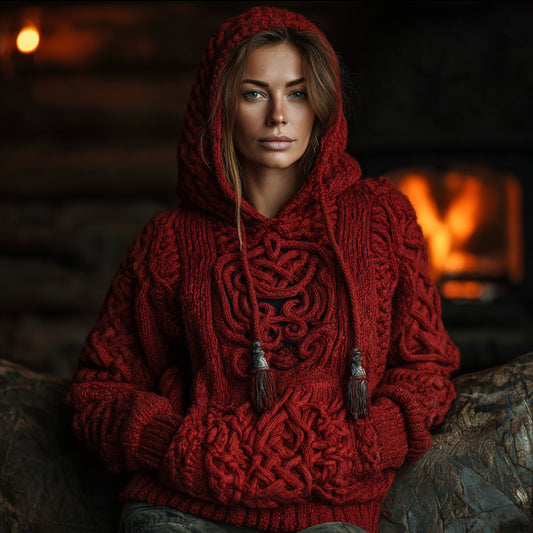 Women's Christmas Coarse Needle Patterned Hooded Sweater artswardrobe
