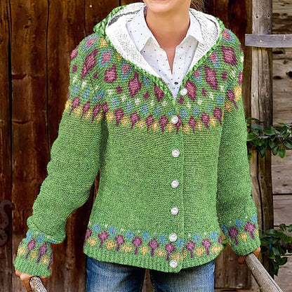 Fairman Island Geometric Contrast Print Button Knit Cardigan elevenforest