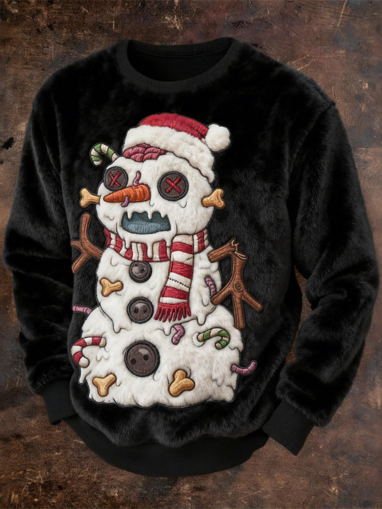 Comstylish Men's Zombie Snowman Funny Christmas Cozy Plush Sweatshirt