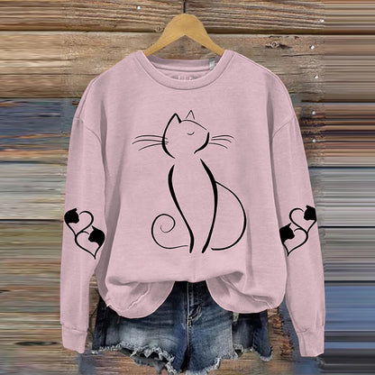 Women's Cute Cat Art Print Casual Sweatshirt elevenforest