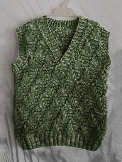 Men's Vintage Trees Jacquard Cozy Knit V Neck Vest artswardrobe