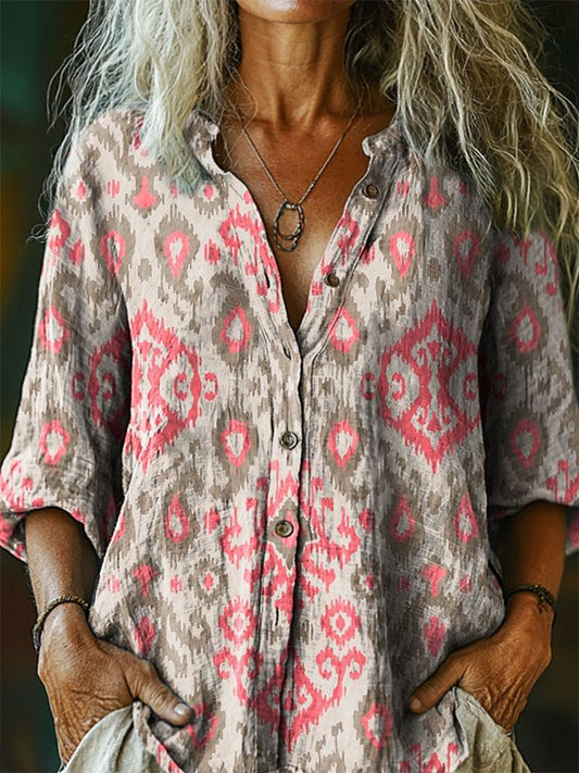 Women's Bohemian Style Ethnic Tattoo Pattern Art Print Casual Cotton L