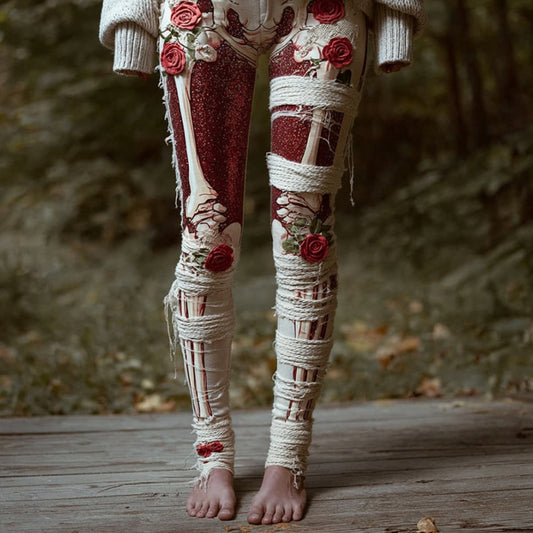 Comstylish Women's Halloween Rose Bandage With Sparkling Shattered Pants