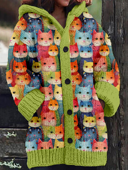 Cute Kitties Photo Shoot Pattern Cozy Hooded Cardigan elevenforest