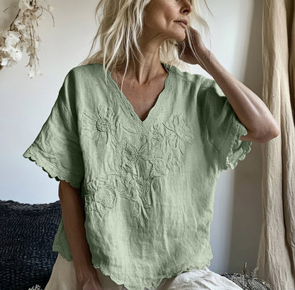Vintage Floral Art Cotton Linen Comfy Shirt artswardrobe