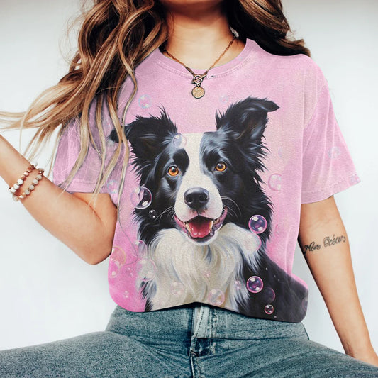 Comstylish Cute Dog Print Crew Neck Short Sleeved T-Shirt
