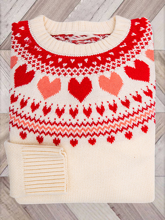 Valentine's Day Hearts Cozy Fair Isle Knit Sweater artswardrobe