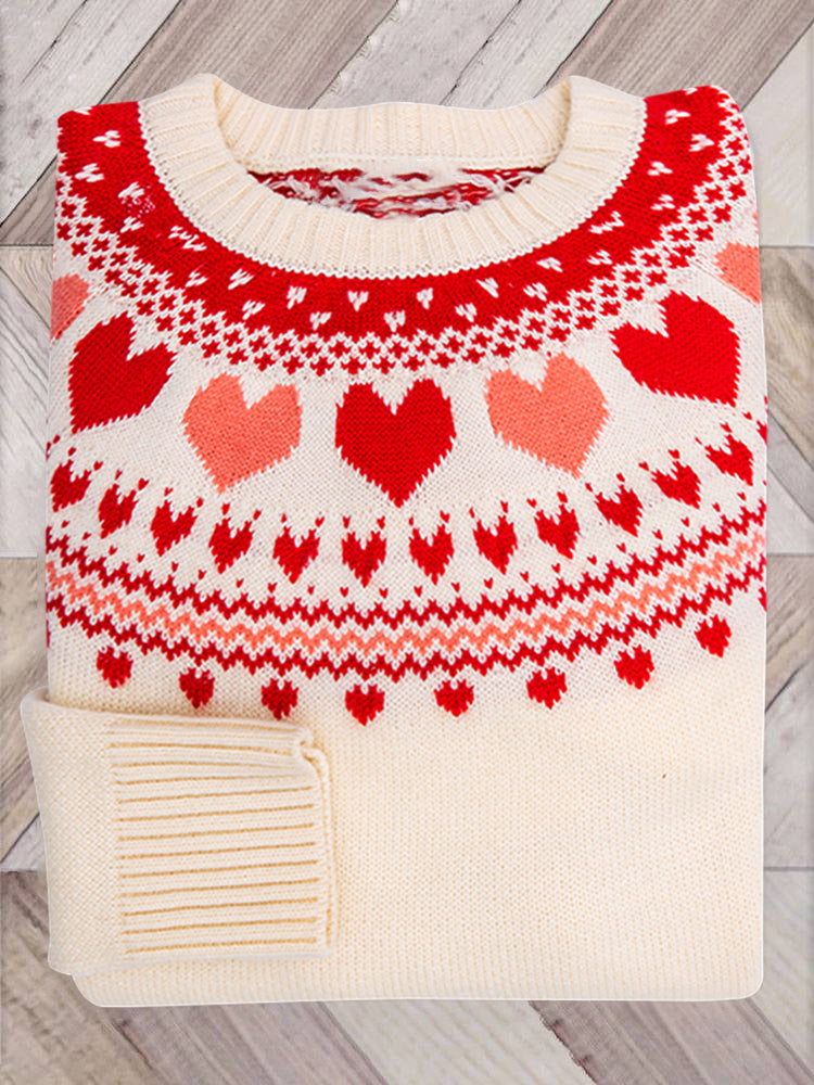 Valentine's Day Hearts Cozy Fair Isle Knit Sweater elevenforest
