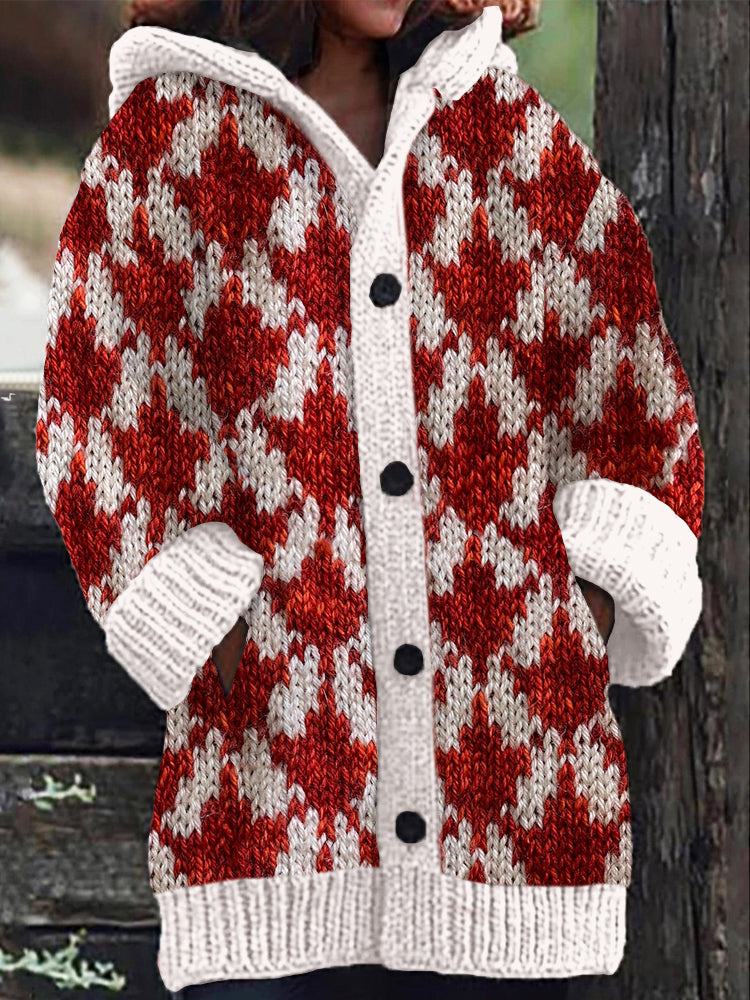 Vintage Canada Maple Leaf Knit Cozy Hooded Cardigan artswardrobe