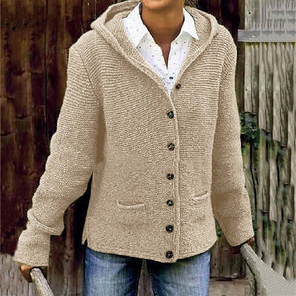 Vintage Double Pocket Hooded Solid Sweater Cardigan elevenforest