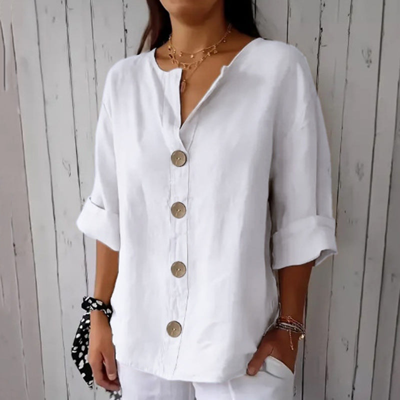 Comstylish Solid Color Linen Blend Button Casual Shirt
