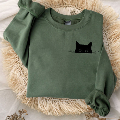 Cute Black Cat Art Print Sweatshirt elevenforest