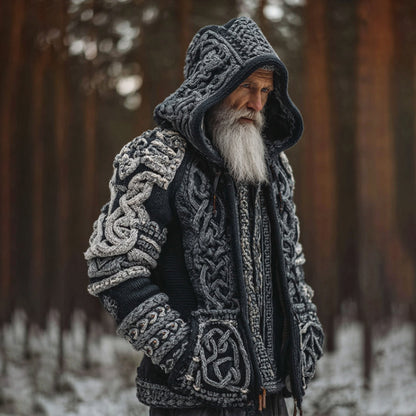 Men's Viking Celtic Knot Contrast Button Cozy Cardigan Sweater artswardrobe