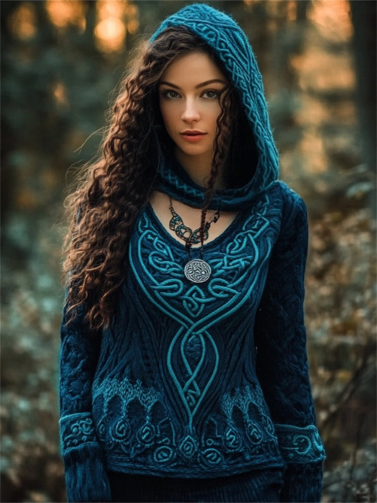 Peacock Inspired Celtic Jacquard V Neck Sweater artswardrobe